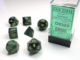 SET DE 7 DES - SCARAB - JADE/OR